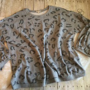 Gray Leopard Print Pullover Sweatshirt